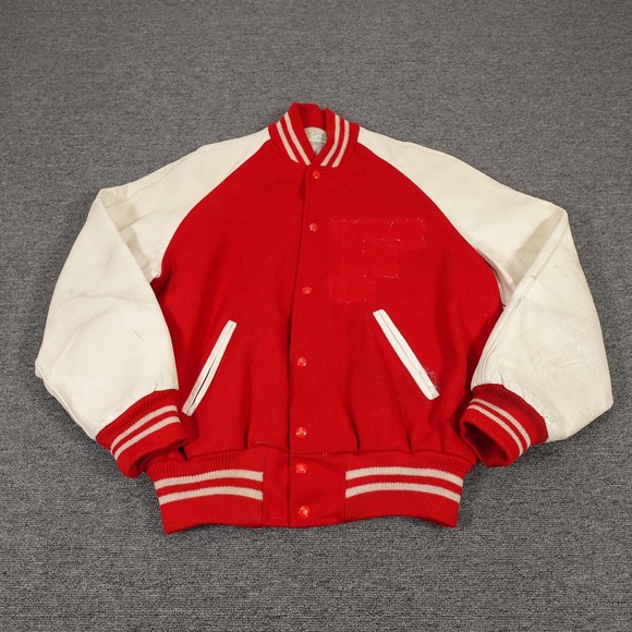Vintage Buren Holloway Jacket Mens 46 Red Wool Varsity Leather Sleeves 50s